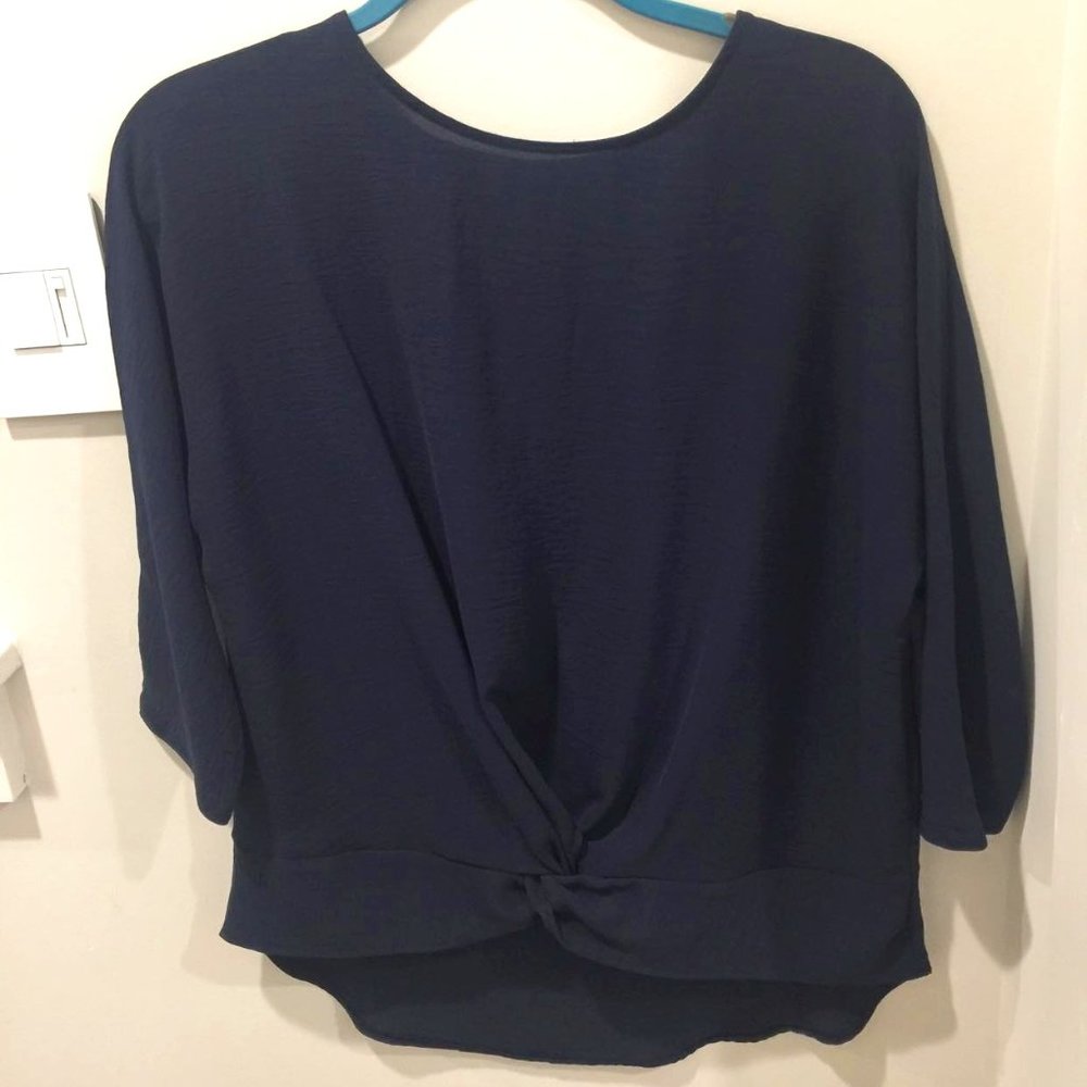 Navy Knotted Front Blouse - Picture 1 of 3